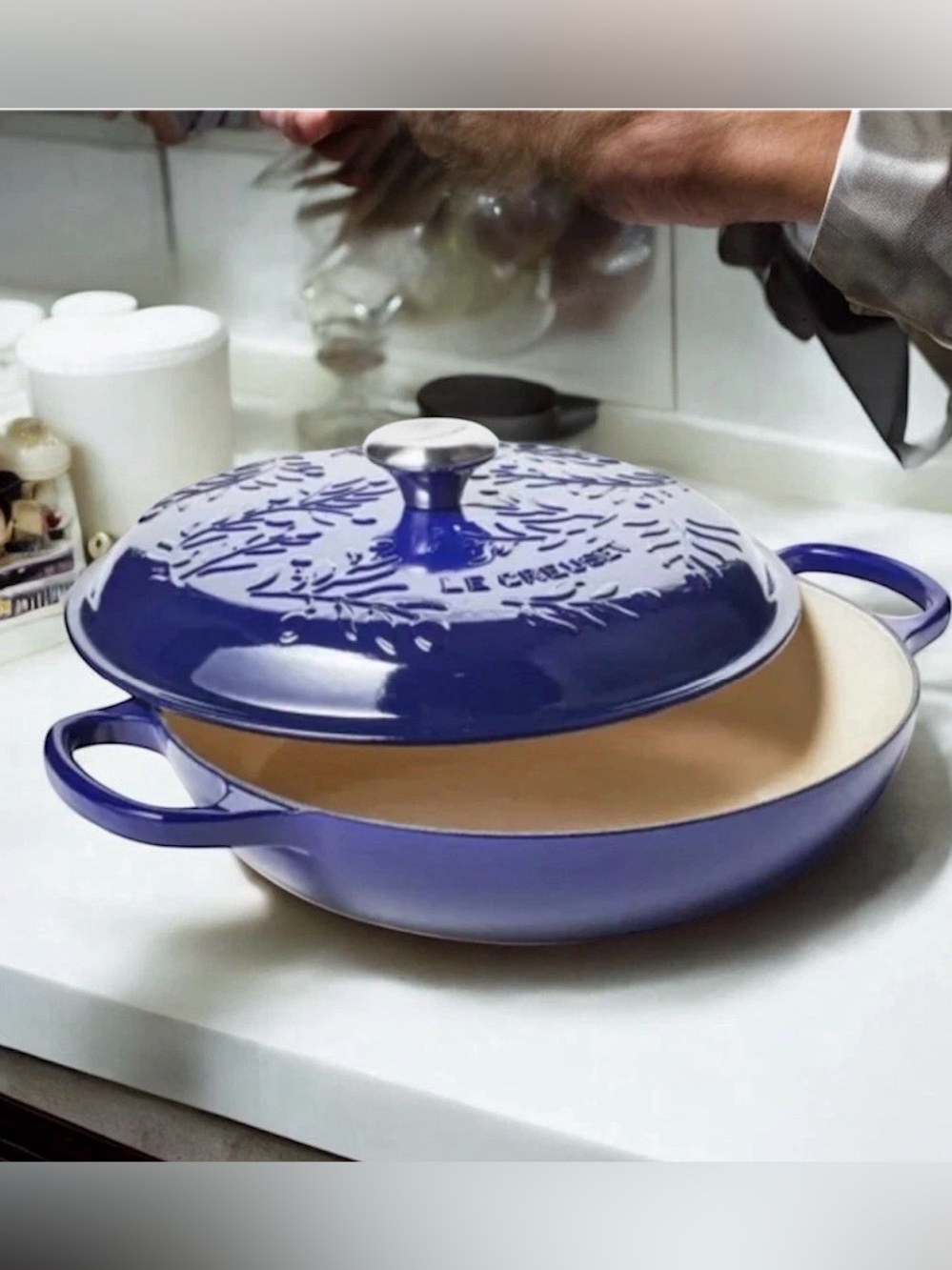 NEW Le Creuset Olive Branch 3.5-Qt Braiser – Indigo Blue